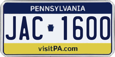 PA license plate JAC1600