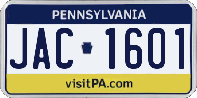 PA license plate JAC1601