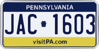 PA license plate JAC1603