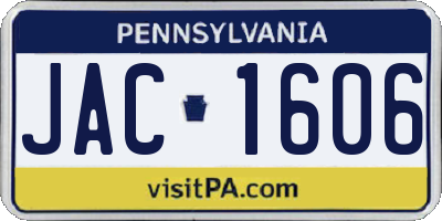 PA license plate JAC1606