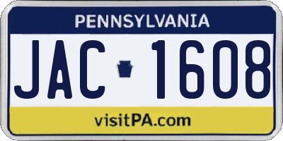 PA license plate JAC1608