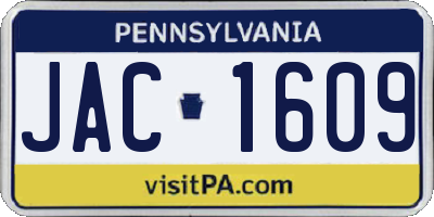 PA license plate JAC1609