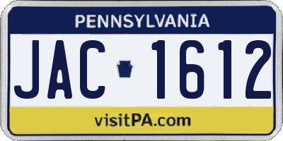 PA license plate JAC1612