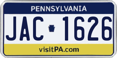 PA license plate JAC1626