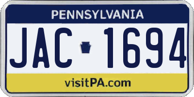 PA license plate JAC1694