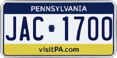 PA license plate JAC1700