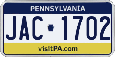 PA license plate JAC1702