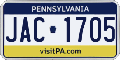 PA license plate JAC1705