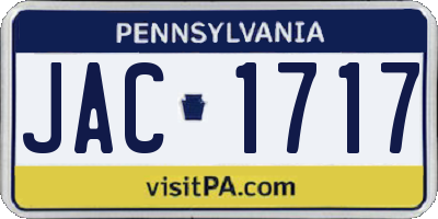 PA license plate JAC1717