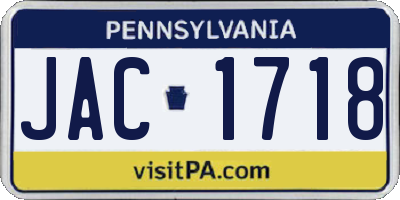 PA license plate JAC1718