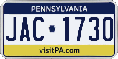 PA license plate JAC1730