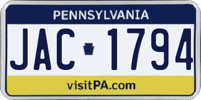 PA license plate JAC1794