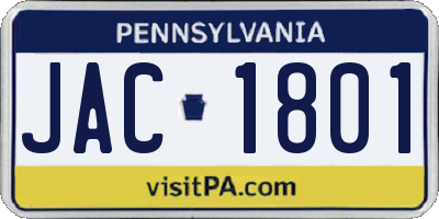 PA license plate JAC1801