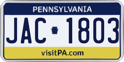 PA license plate JAC1803