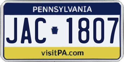 PA license plate JAC1807