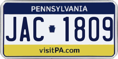 PA license plate JAC1809