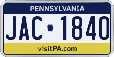 PA license plate JAC1840