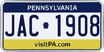 PA license plate JAC1908