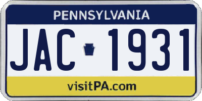 PA license plate JAC1931