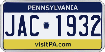 PA license plate JAC1932