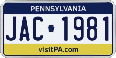 PA license plate JAC1981