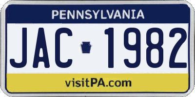 PA license plate JAC1982