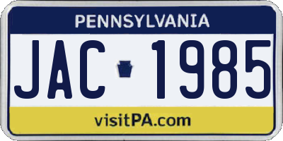 PA license plate JAC1985