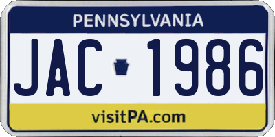 PA license plate JAC1986