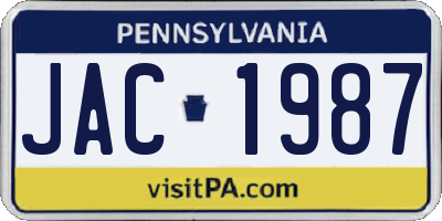 PA license plate JAC1987