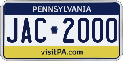 PA license plate JAC2000