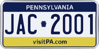 PA license plate JAC2001