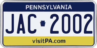 PA license plate JAC2002