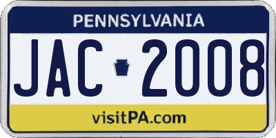 PA license plate JAC2008