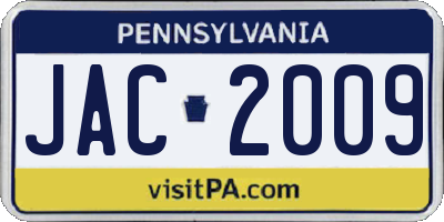 PA license plate JAC2009