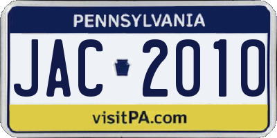 PA license plate JAC2010