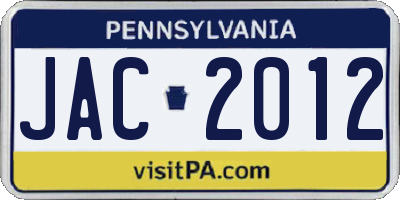PA license plate JAC2012