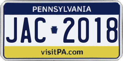 PA license plate JAC2018