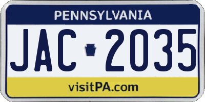 PA license plate JAC2035