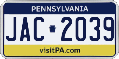 PA license plate JAC2039