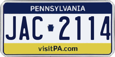 PA license plate JAC2114