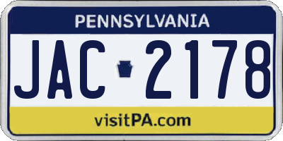 PA license plate JAC2178