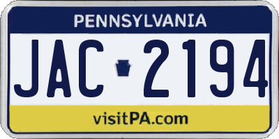 PA license plate JAC2194