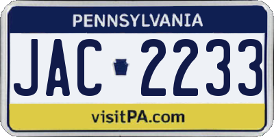 PA license plate JAC2233