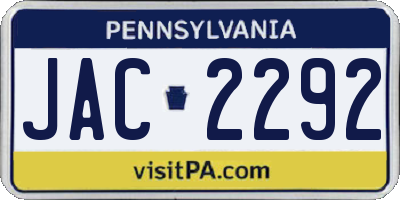 PA license plate JAC2292
