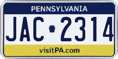 PA license plate JAC2314