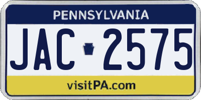 PA license plate JAC2575