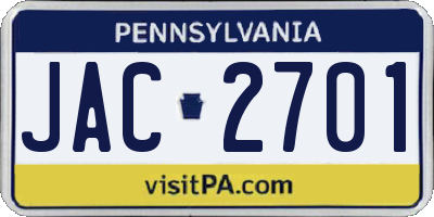 PA license plate JAC2701