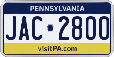 PA license plate JAC2800