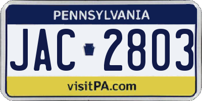 PA license plate JAC2803
