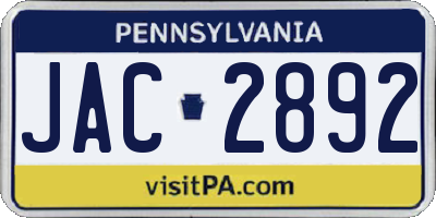 PA license plate JAC2892